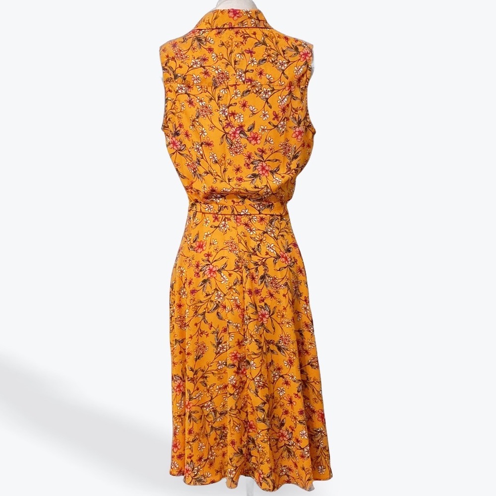 Nanette Nanette Lepore Floral Midi‎ Dress 6 Mustard Yellow Pleated Fit Flare - Picture 4 of 16